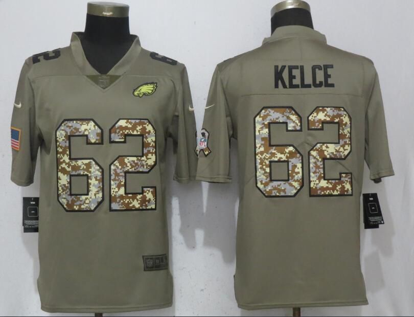 Men Philadelphia Eagles #62 Kelce Olive Camo Carson Salute to Service Nike Limited NFL Jerseys->philadelphia eagles->NFL Jersey